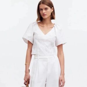 Madewell Darted V-Neck Crop Top in Floral Retail $92 White‎ Size 6